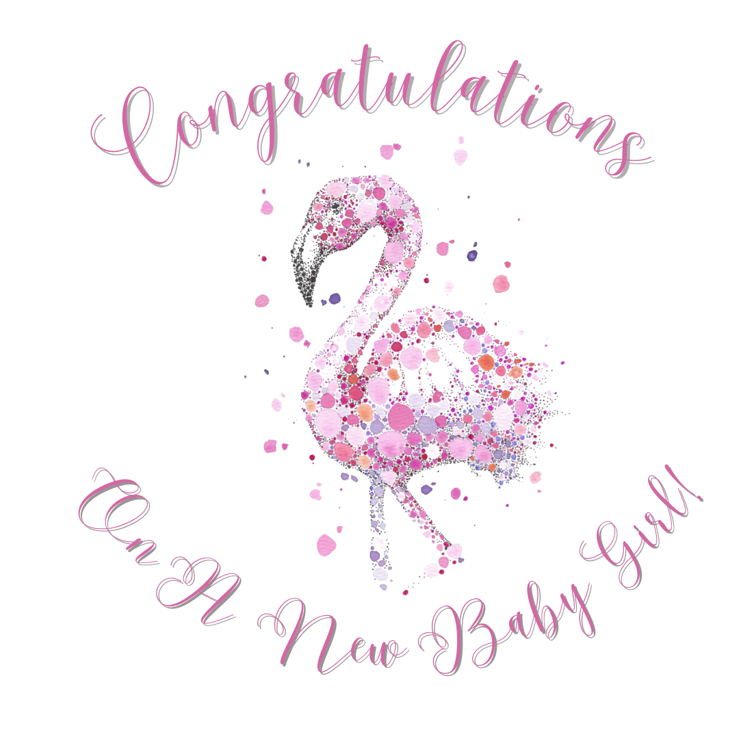 Congratulations On a New Baby Girl Watercolour Flamingo Card