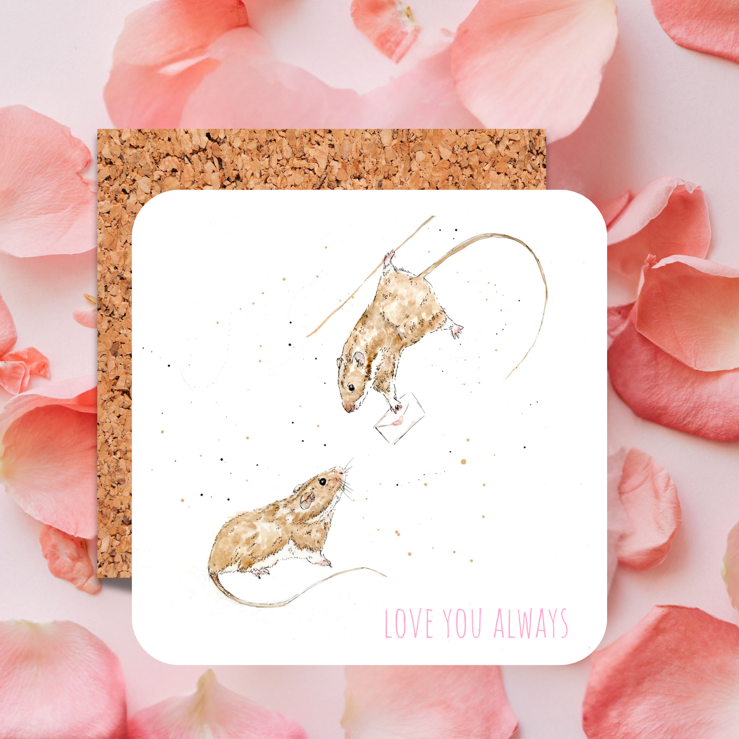 Watercolour Mice Love Letter Coaster