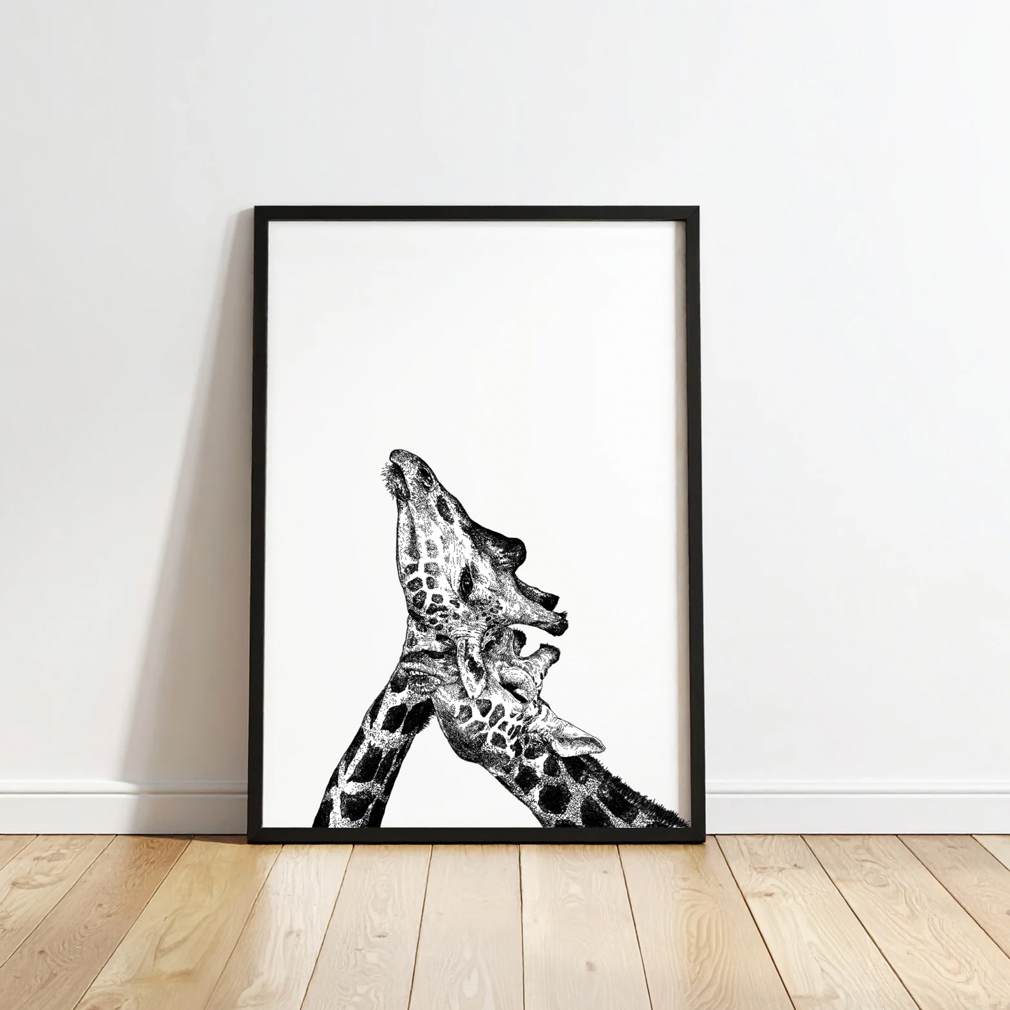 Giraffe, Neck & Neck In Love – Black & White Art Print