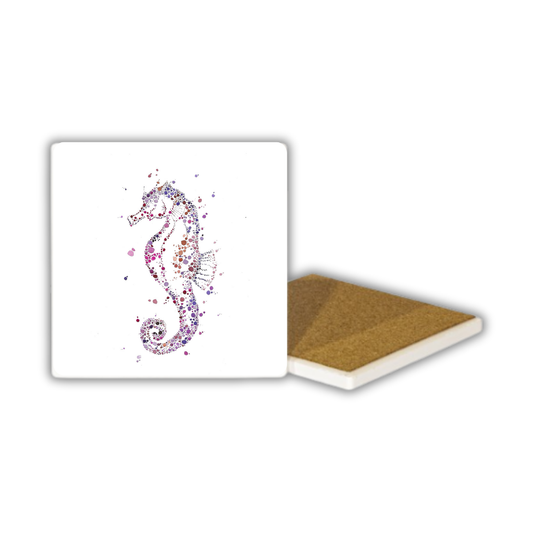 Watercolour Dot Purple Seahorse Ceramic Coaster