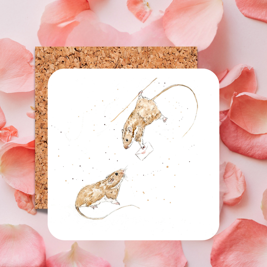Watercolour Mice Love Letter Coaster