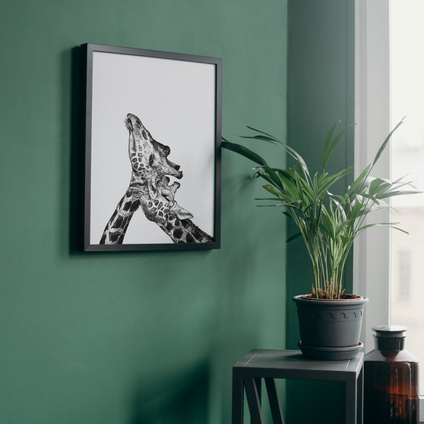 Giraffe, Neck & Neck In Love – Black & White Art Print