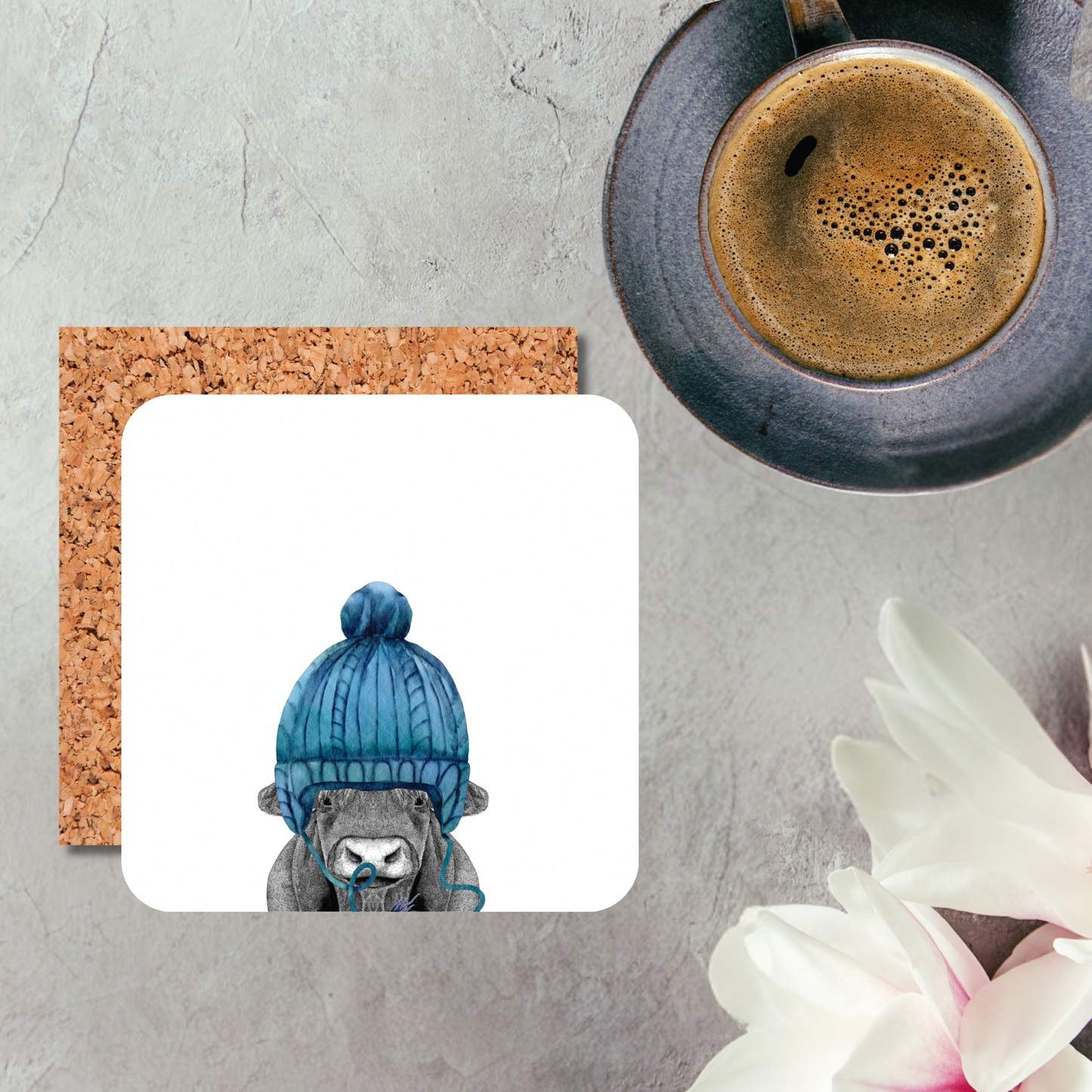 Woolly Hat Cow Coaster