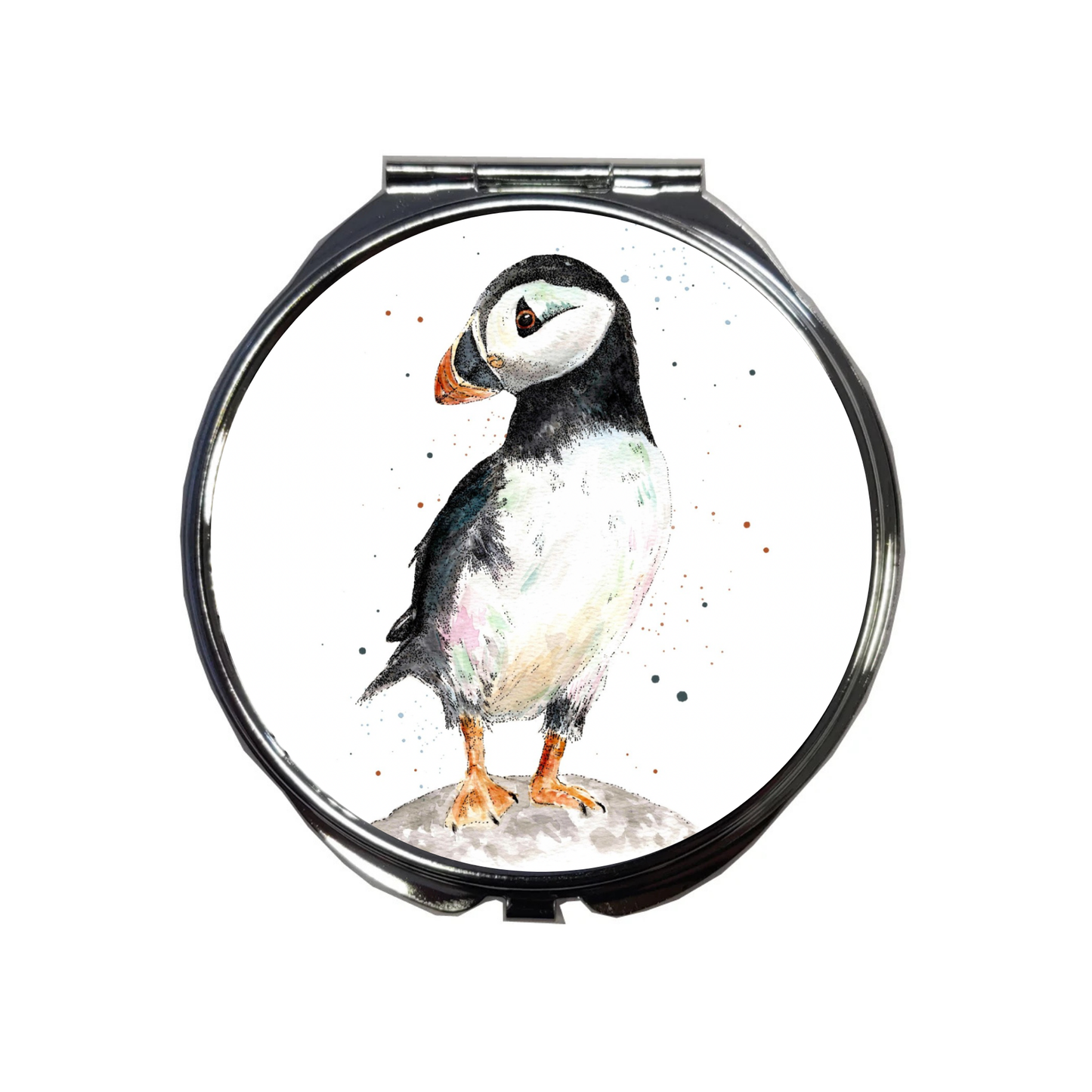 Puffin Compact Mirror – Hand-Illustrated Animal Design | Dots Allowed Travel Makeup Mirror