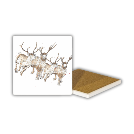 Racing Reindeer Ceramic Coaster