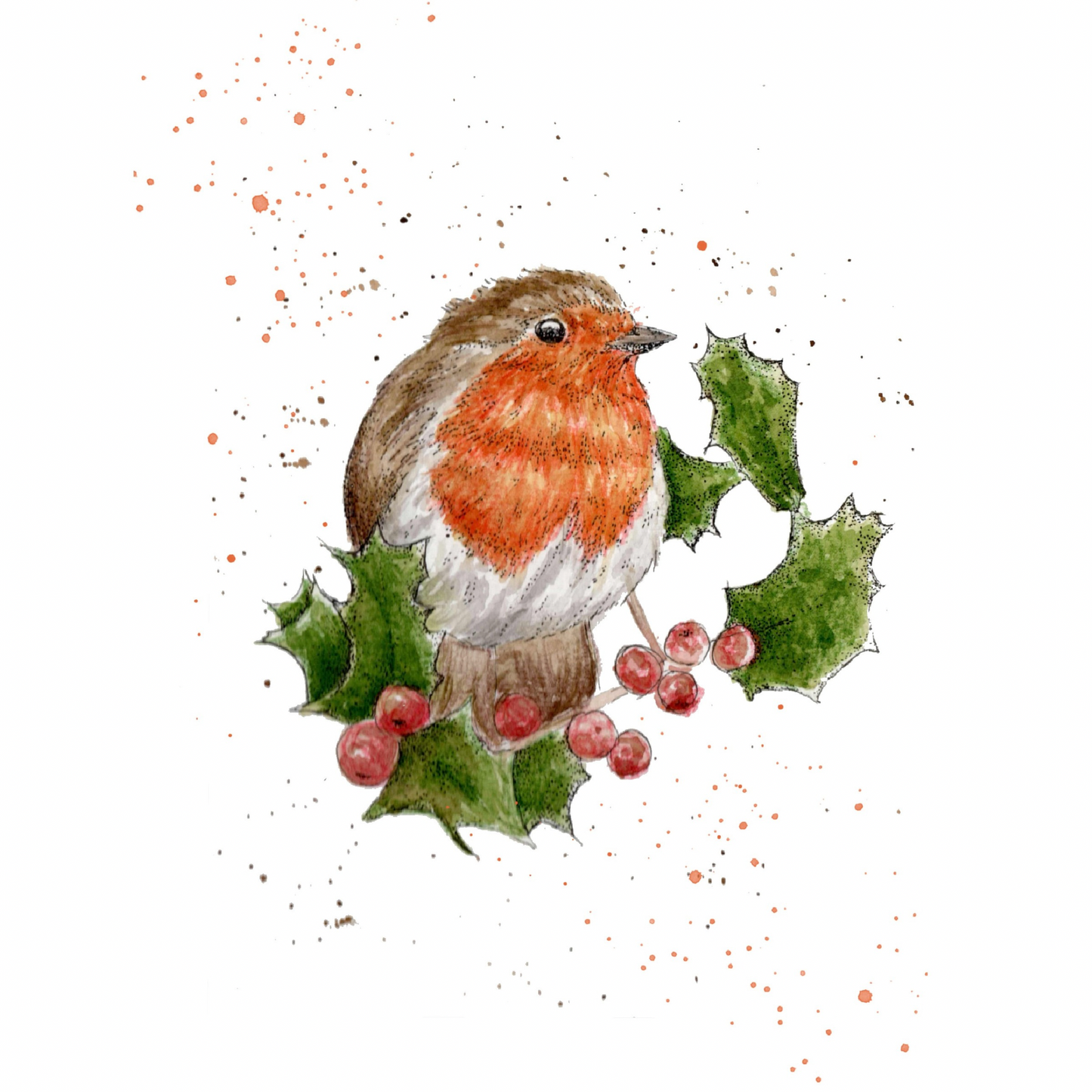 Robin on Holly Card