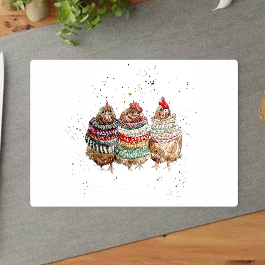 Watercolour Chicken Knitted Companions Decorative Chopping Board
