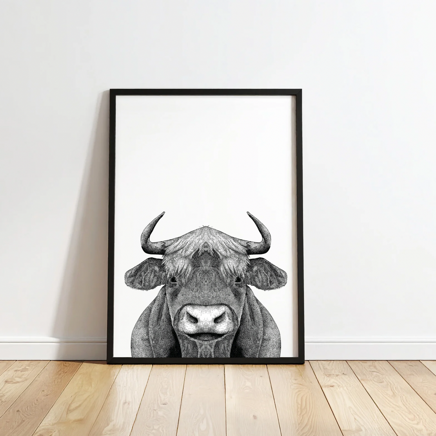 Highland Cow Dot – Black & White Art Print