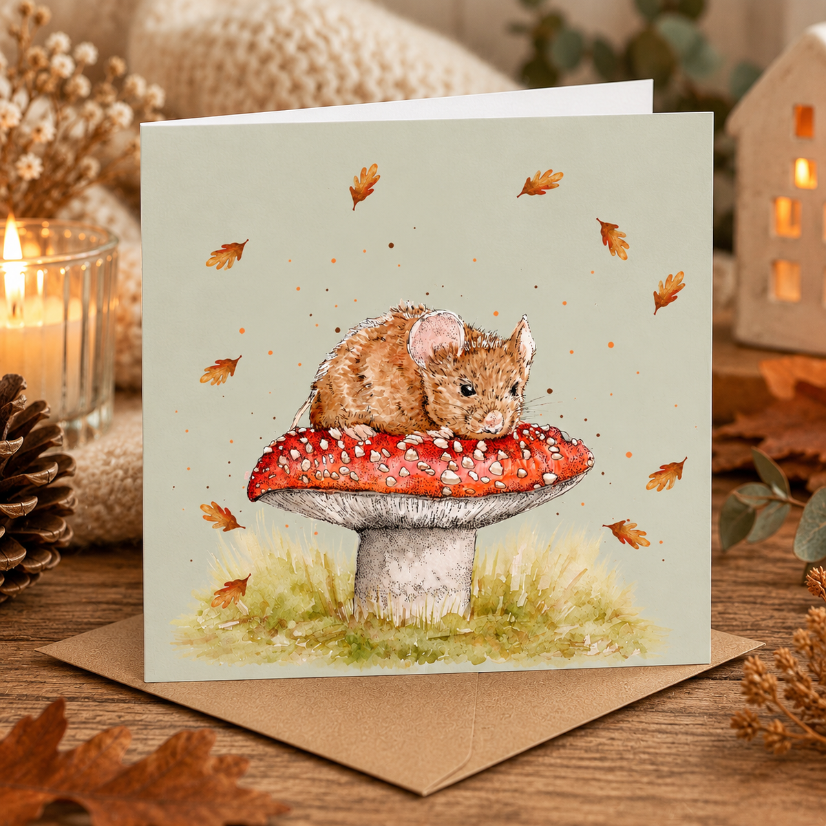 Woodland Mouse on Toadstool Greeting Card