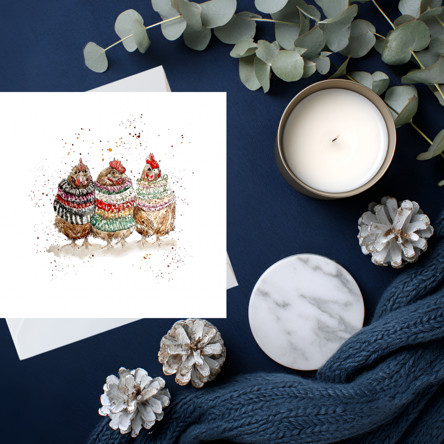 Watercolour Chicken Knitted Companions Card