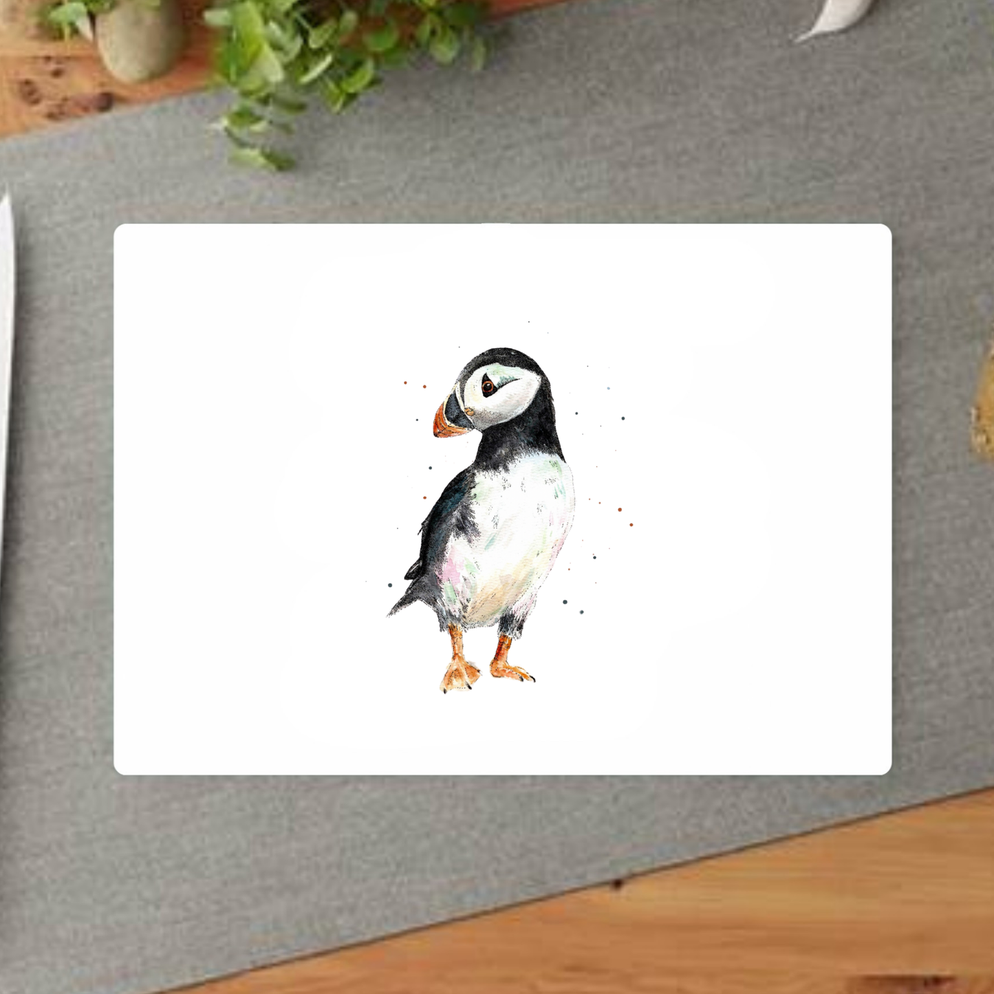 Watercolour Puffin On A Rock Decorative Chopping Board