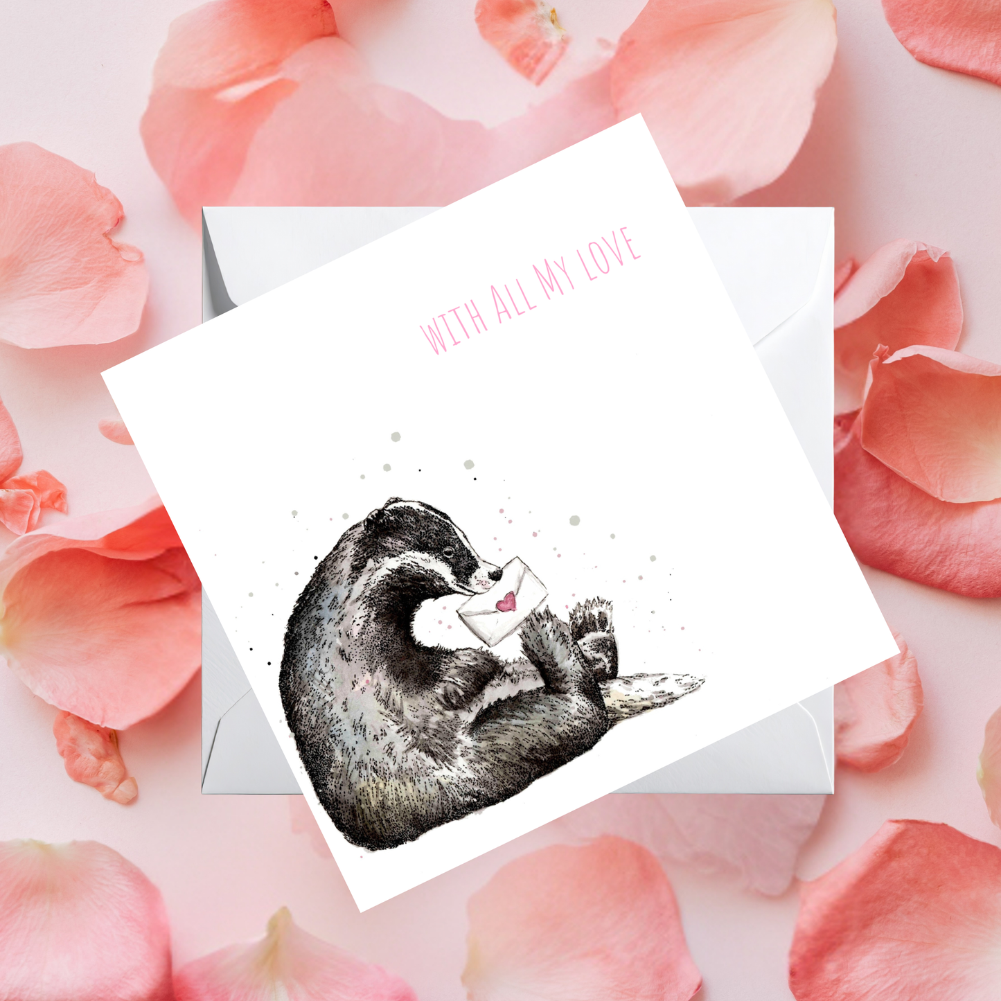 Watercolour Badger – All My Love Card