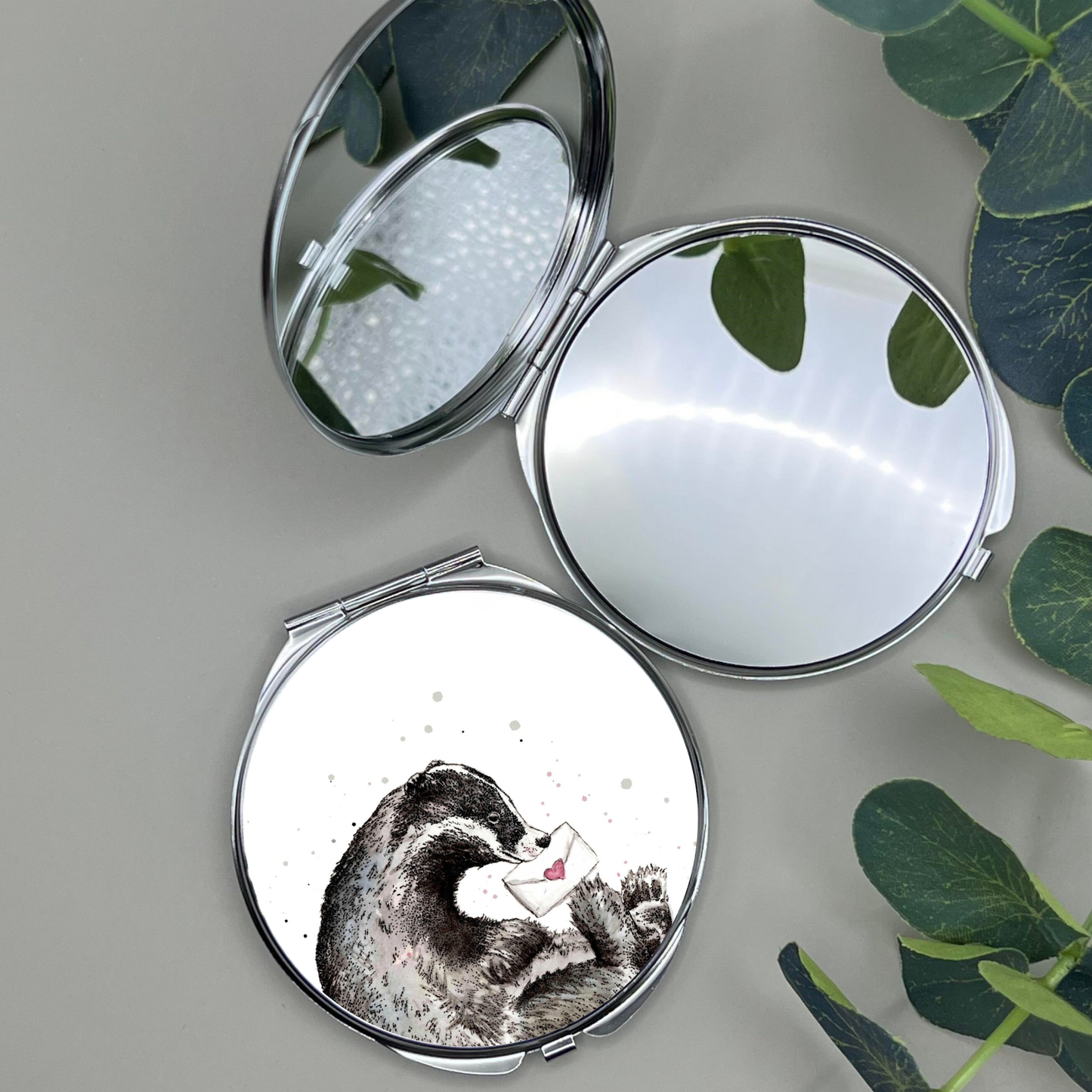 Watercolour Badger Compact Mirror