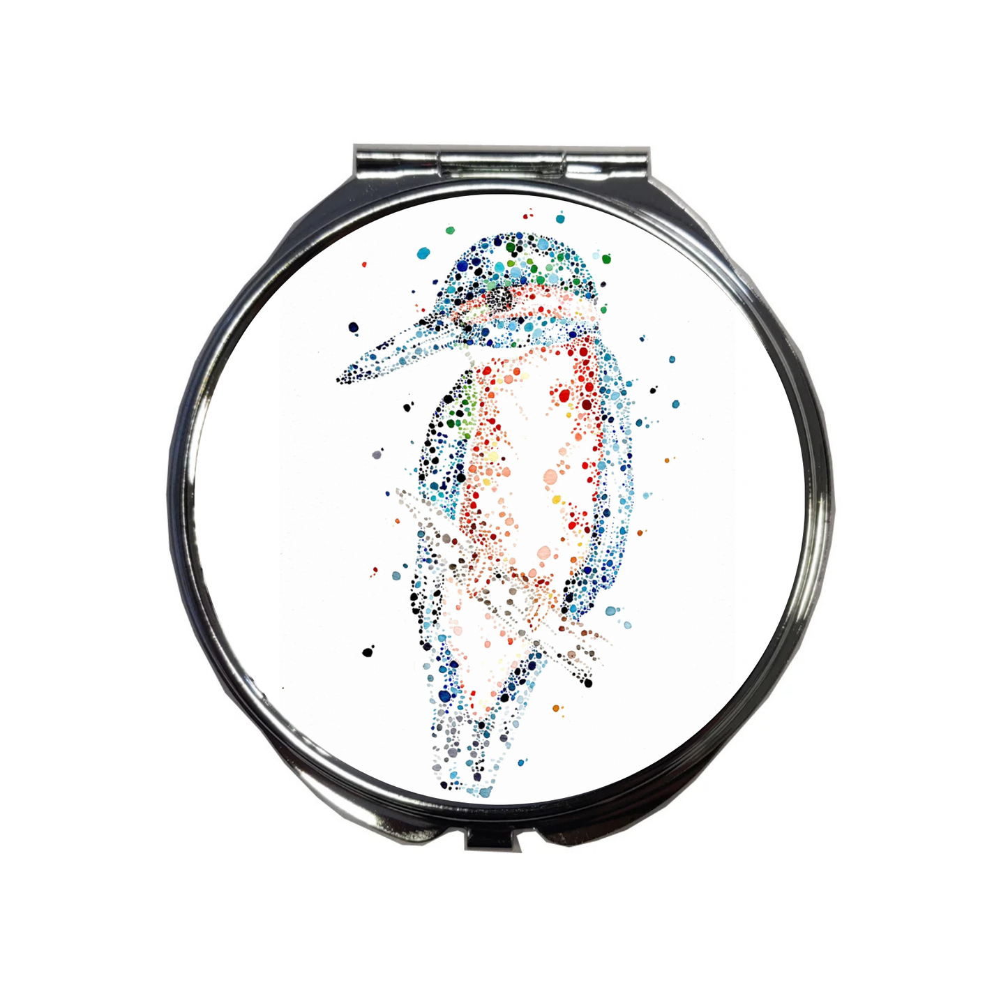 Kingfisher Compact Mirror – Hand-Illustrated Animal Design | Dots Allowed Travel Makeup Mirror