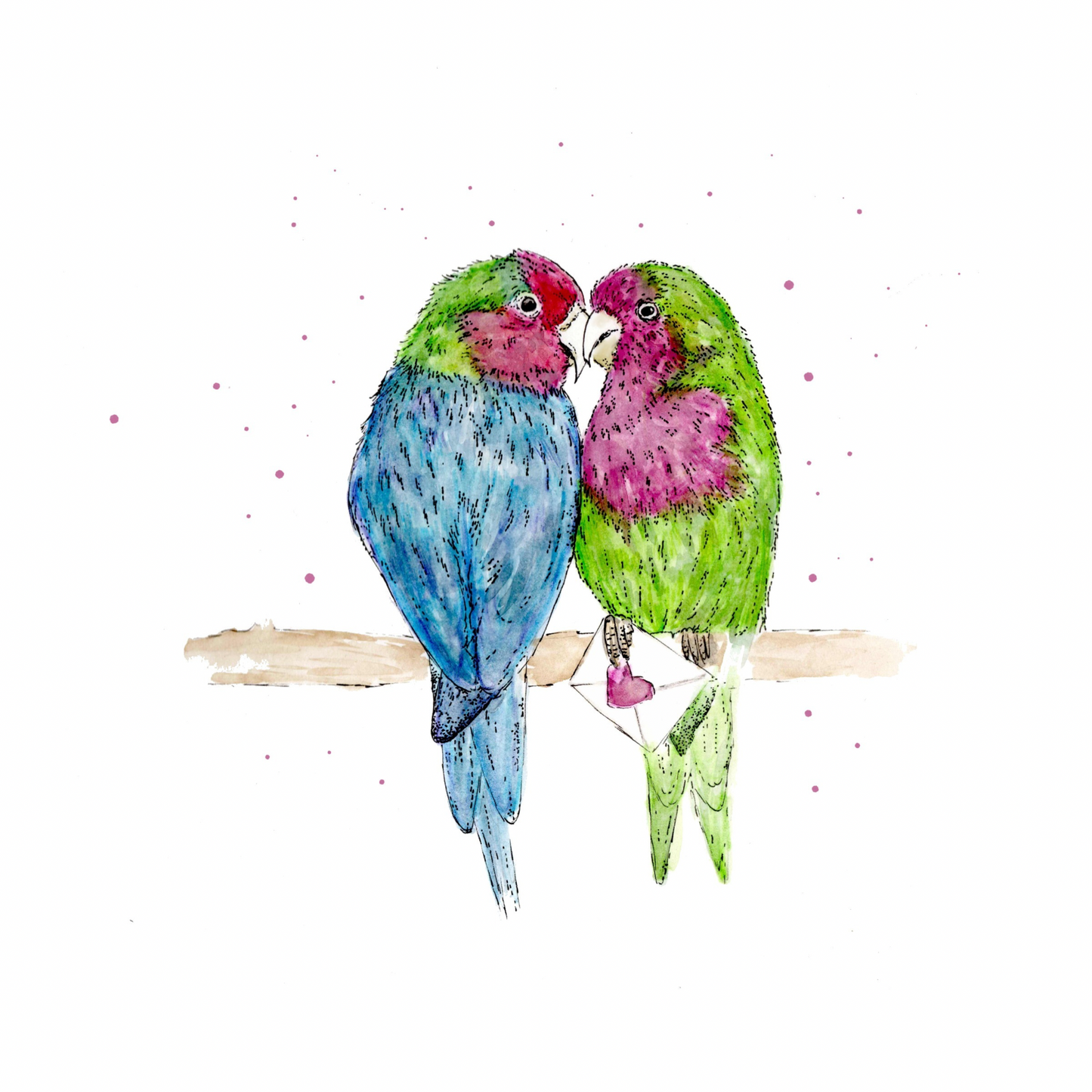 Watercolour Lovebirds Love Letter Coaster