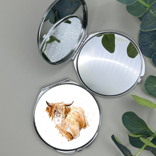 Watercolour Highland Cow Compact Mirror