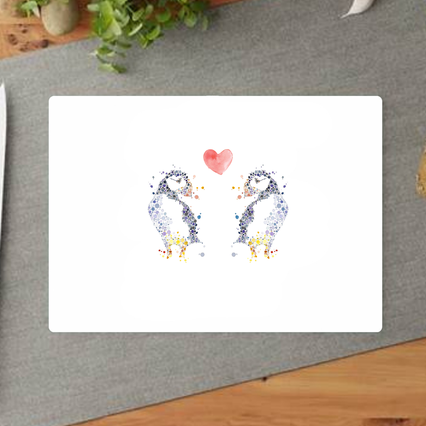 Watercolour Puffin In Love Decorative Chopping Board