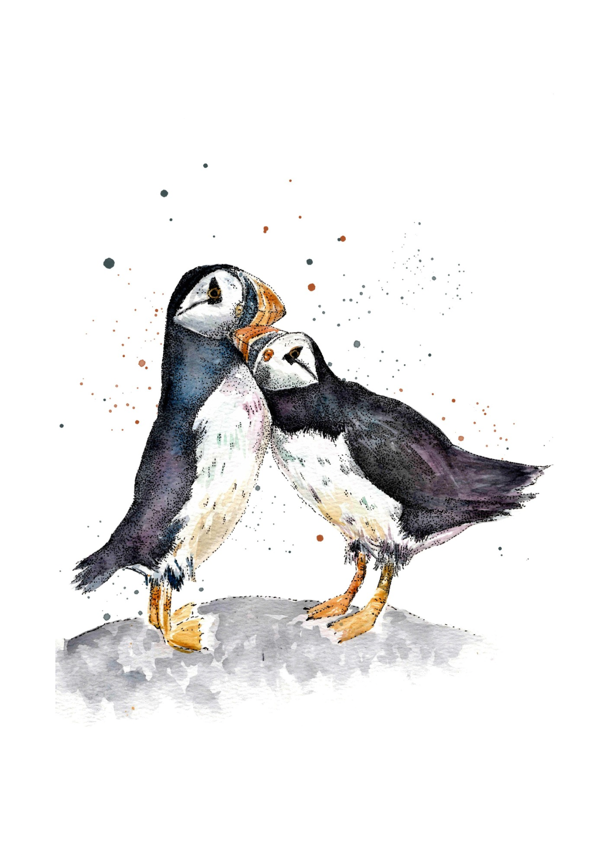 Watercolour Puffins Kissing Card