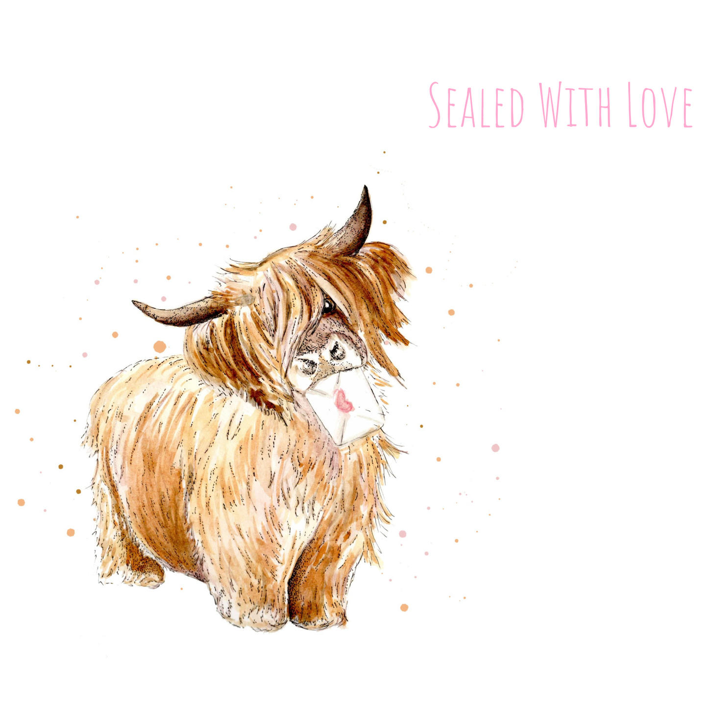 Watercolour Highland Cow Love Letter Coaster