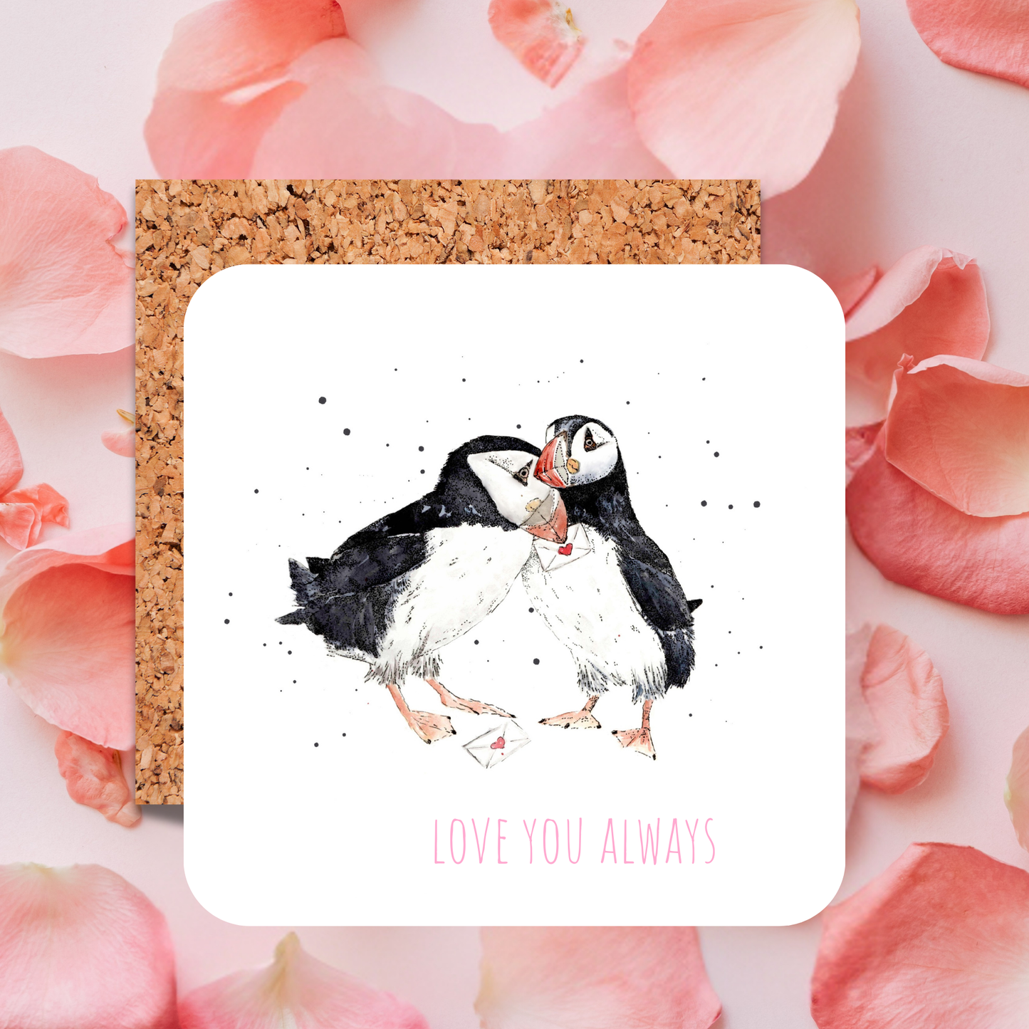 Watercolour Puffin Love Letter Coaster