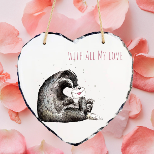 Badger Love Letter Rock Hanging Slate