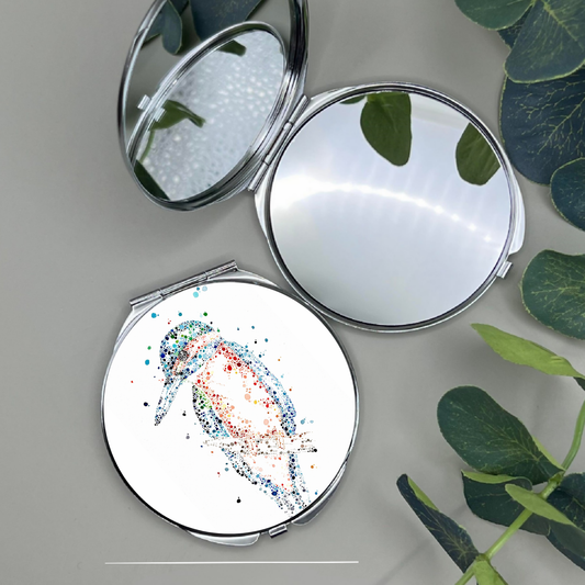 Kingfisher Compact Mirror – Hand-Illustrated Animal Design | Dots Allowed Travel Makeup Mirror