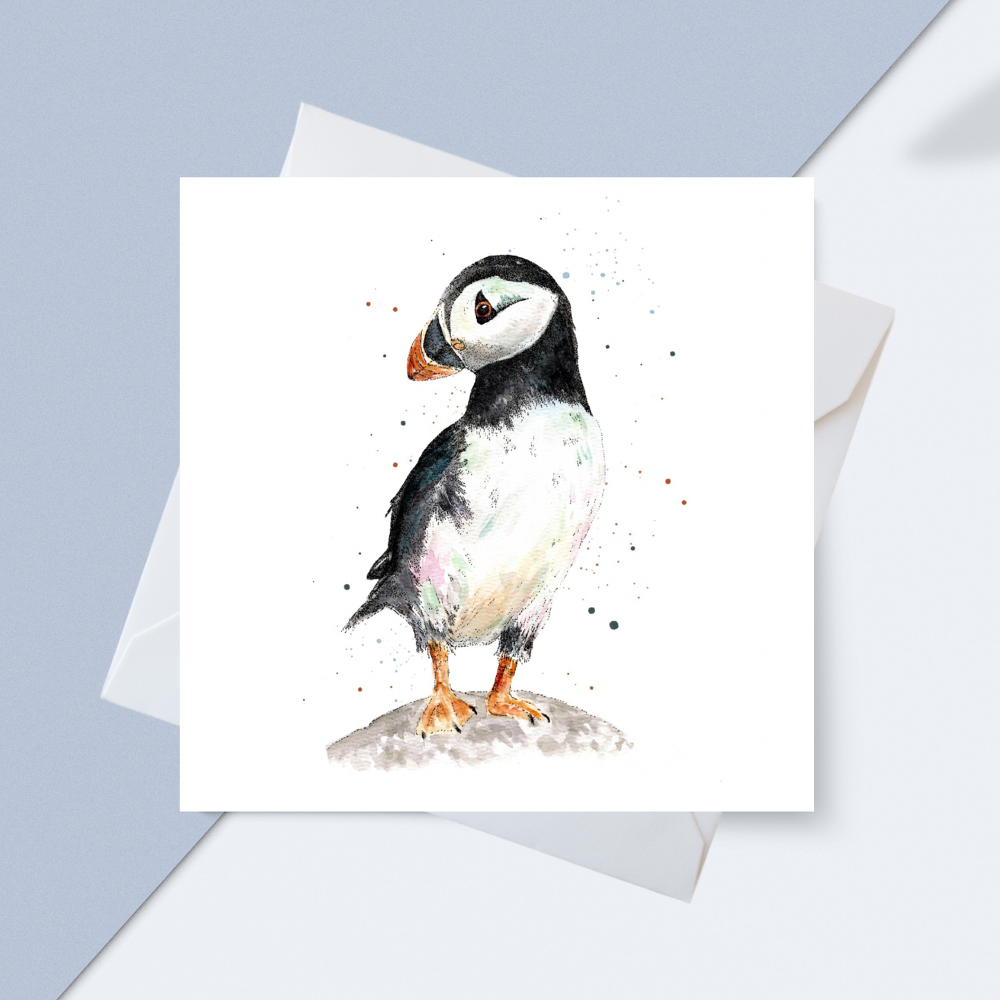 Watercolour Puffin on a Rock Card