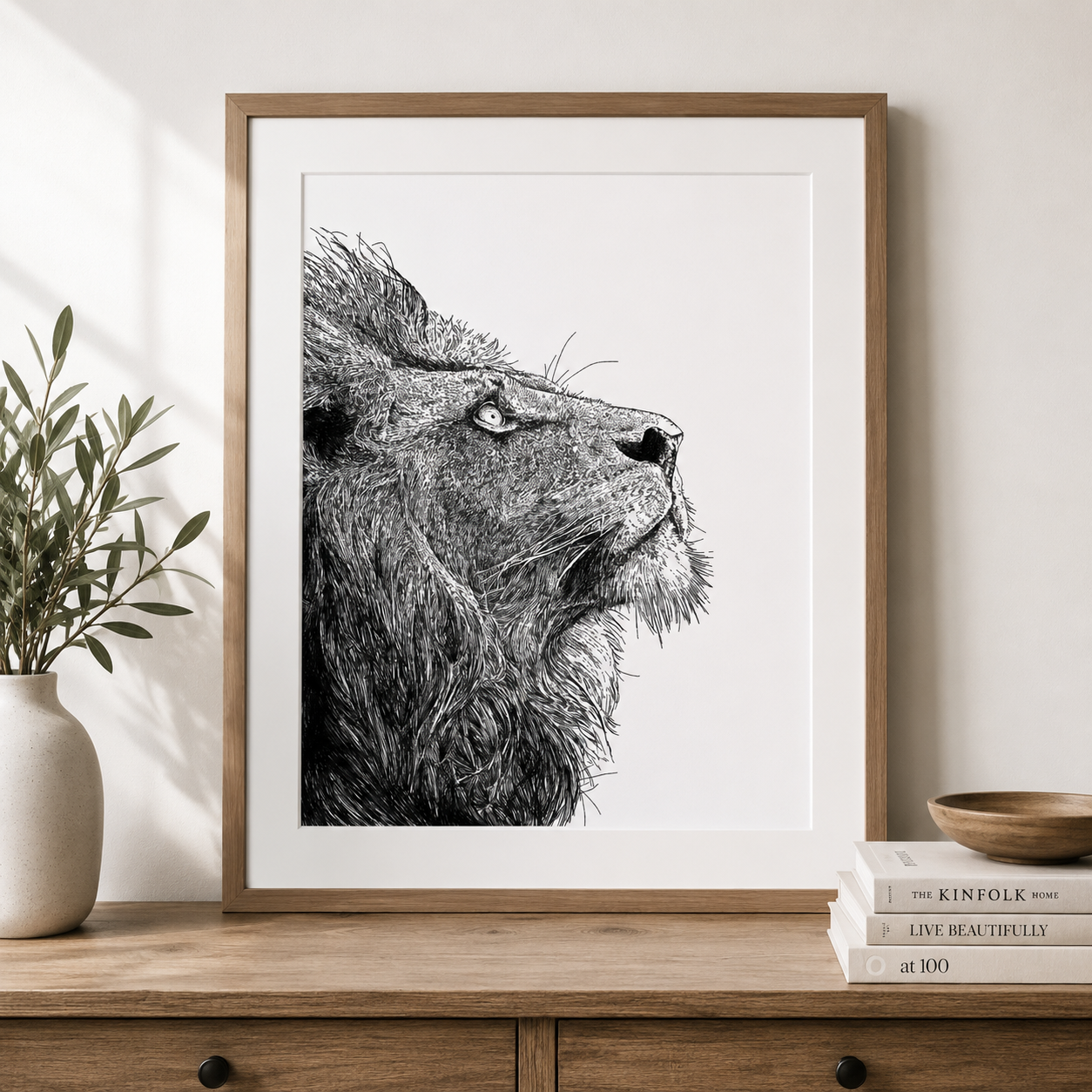 Lion Black & White Art Print