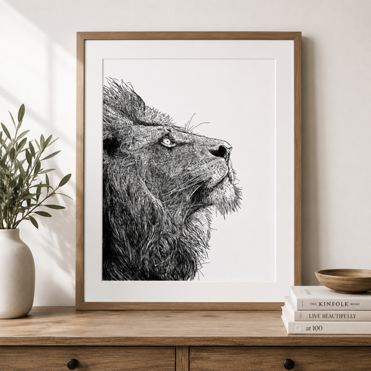Lion Black & White Art Print