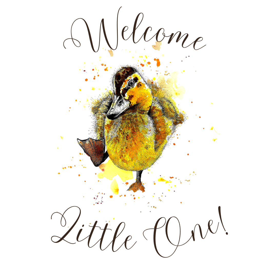 Welcome Little One Baby Duckling Watercolour Card