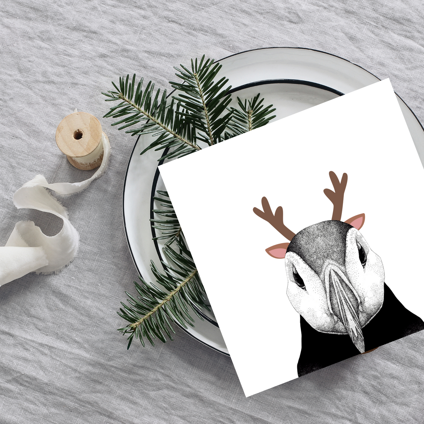 Reindeer Puffin Greeting Card