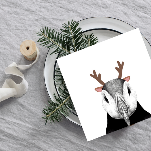 Reindeer Puffin Greeting Card