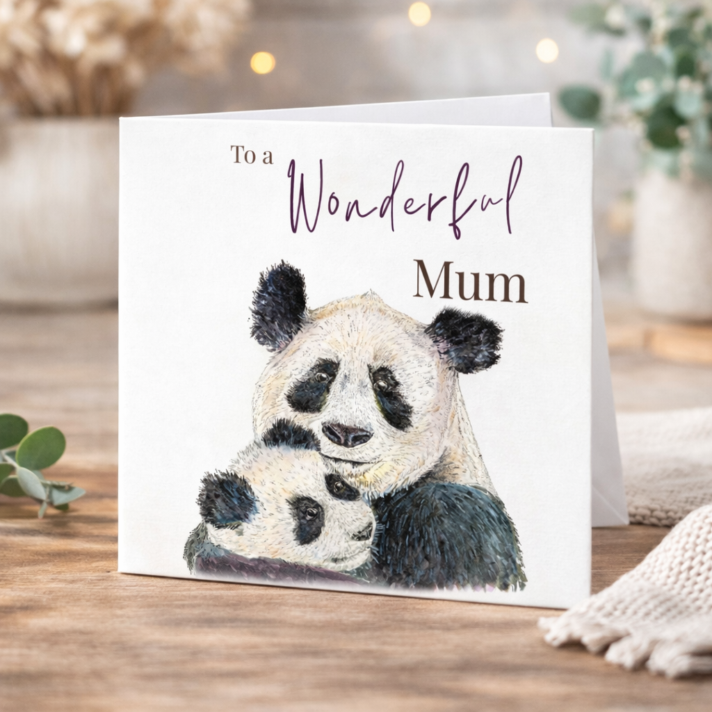 Panda and Cub Watercolour Card