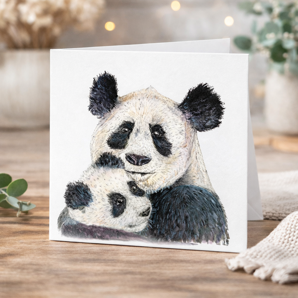 Panda and Cub Watercolour Card