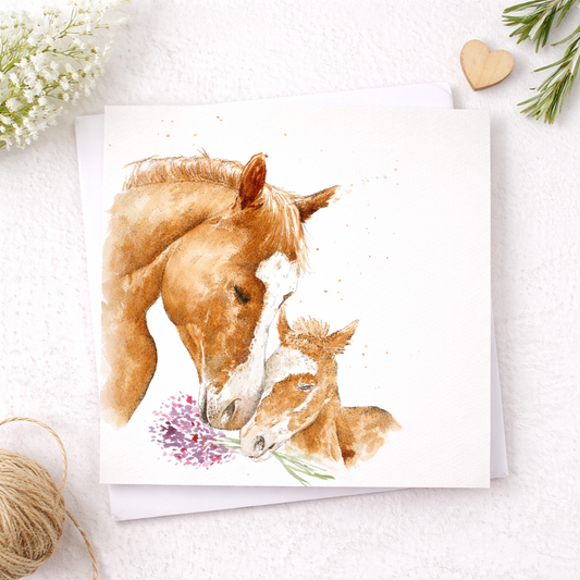 Horse and Foal Watercolour Card