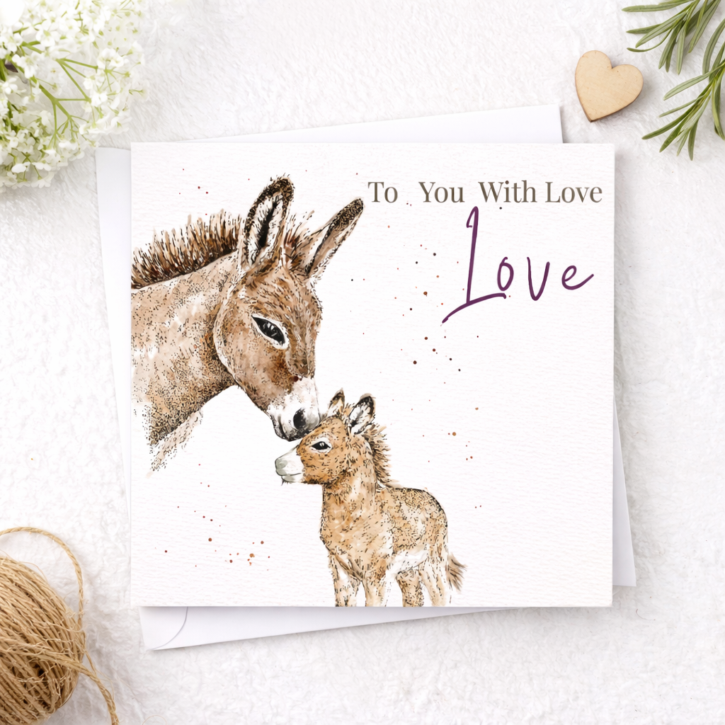 Donkey and Foal Watercolour Card