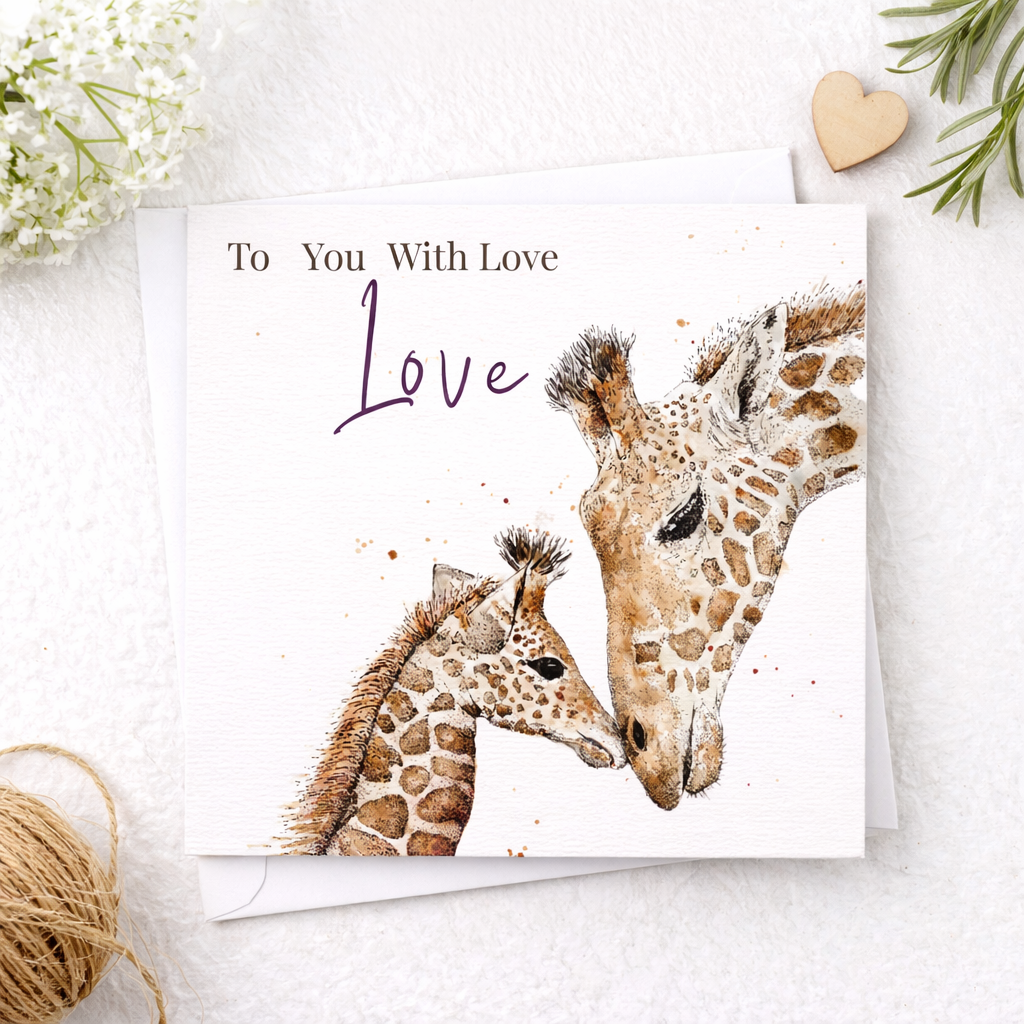Giraffe Mum and Calf Watercolour Card