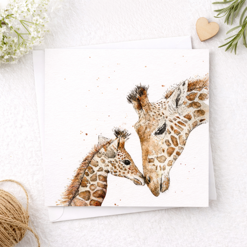 Giraffe Mum and Calf Watercolour Card