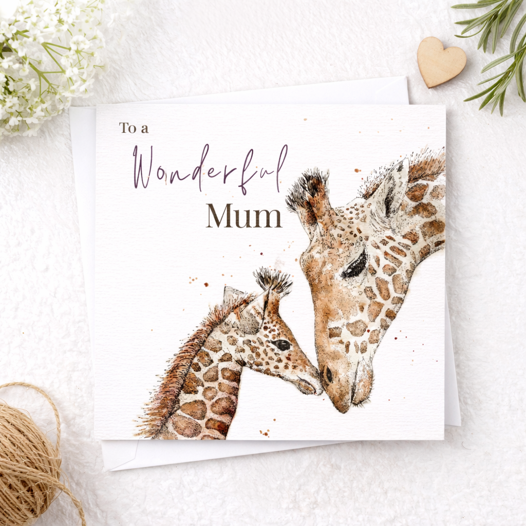 Giraffe Mum and Calf Watercolour Card