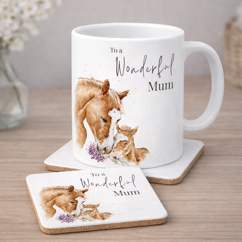 Horse and Foal Watercolour Bone China Mug Gift Set