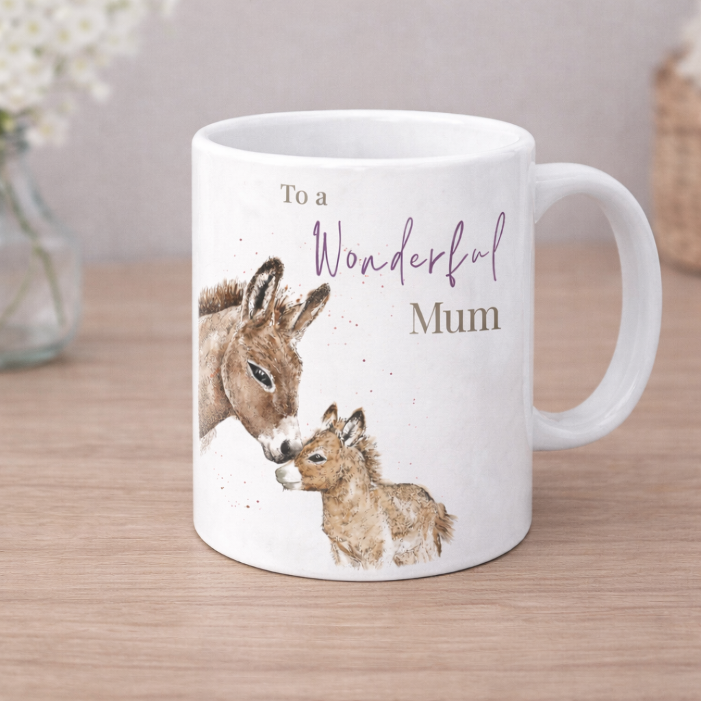 Donkey and Foal Watercolour Bone China Mug Gift Set