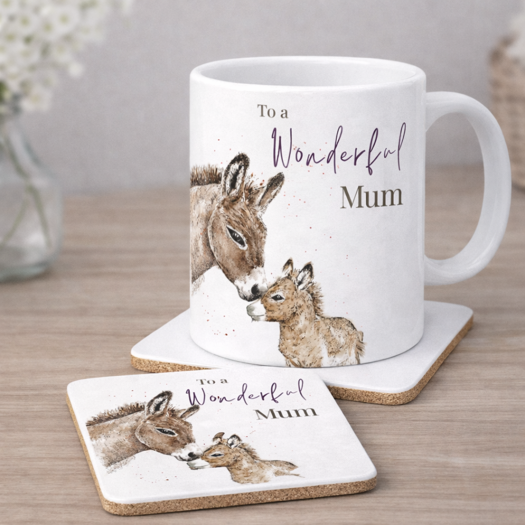 Donkey and Foal Watercolour Bone China Mug Gift Set