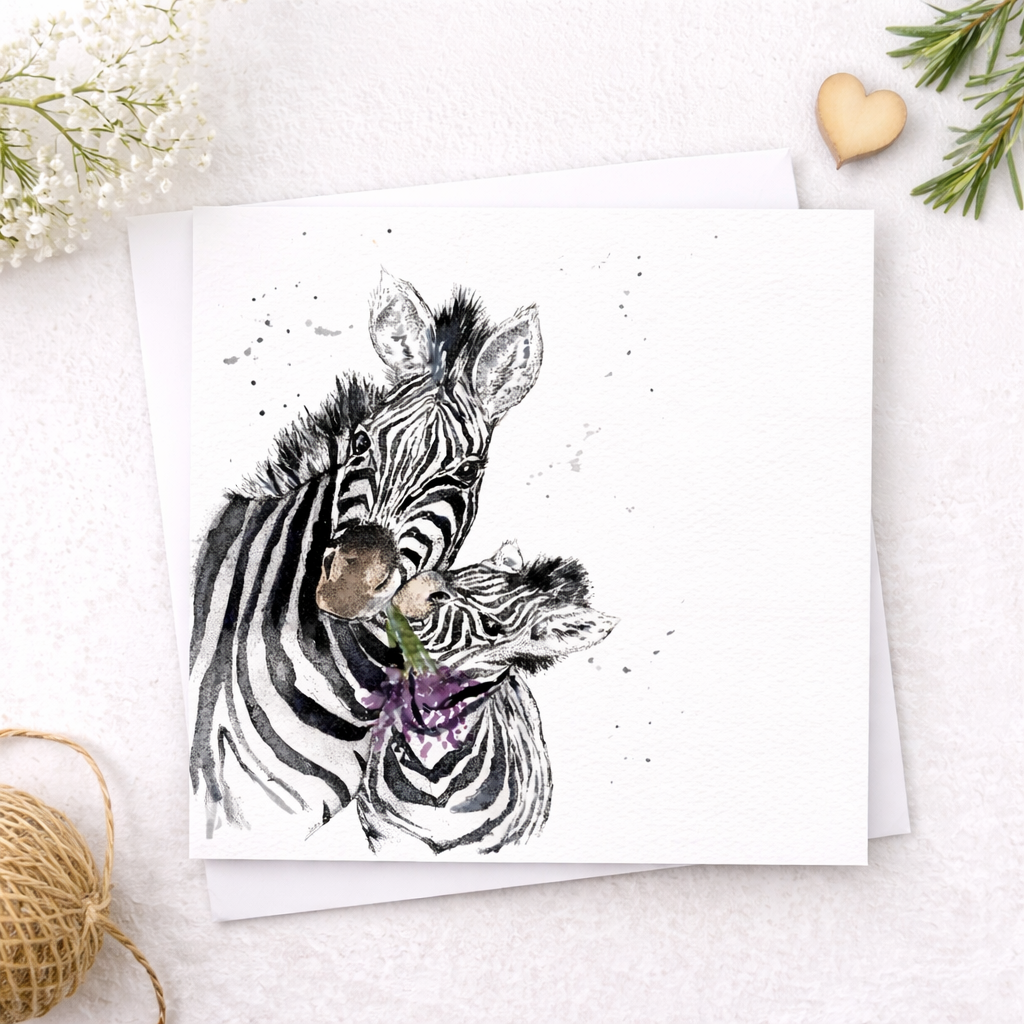 Zebra and Foal Watercolour Card