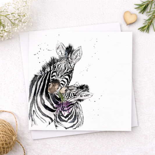 Zebra and Foal Watercolour Card