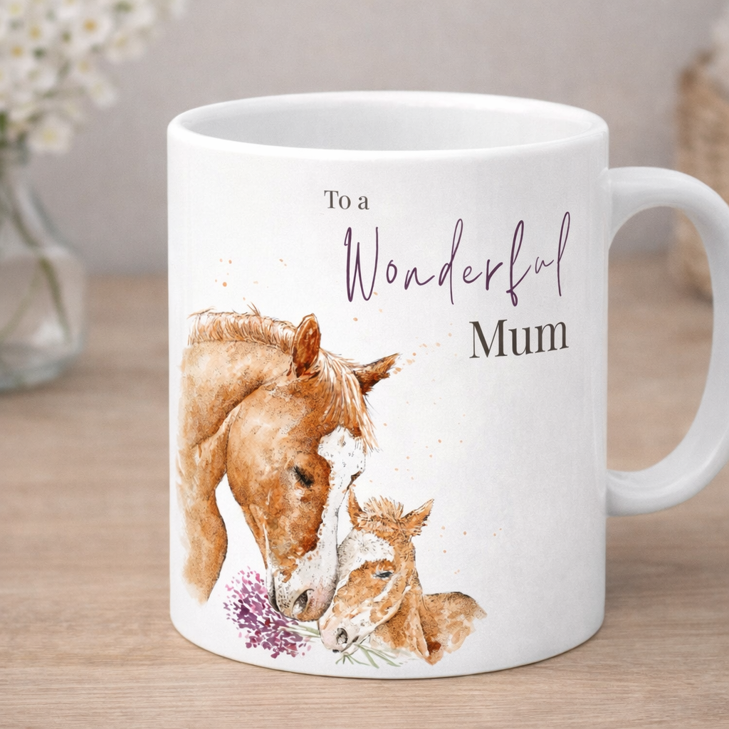 Horse and Foal Watercolour Bone China Mug Gift Set
