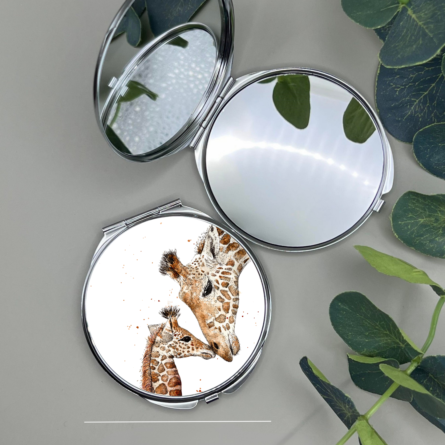 Watercolour Giraffe Mum and Calf Compact Mirror
