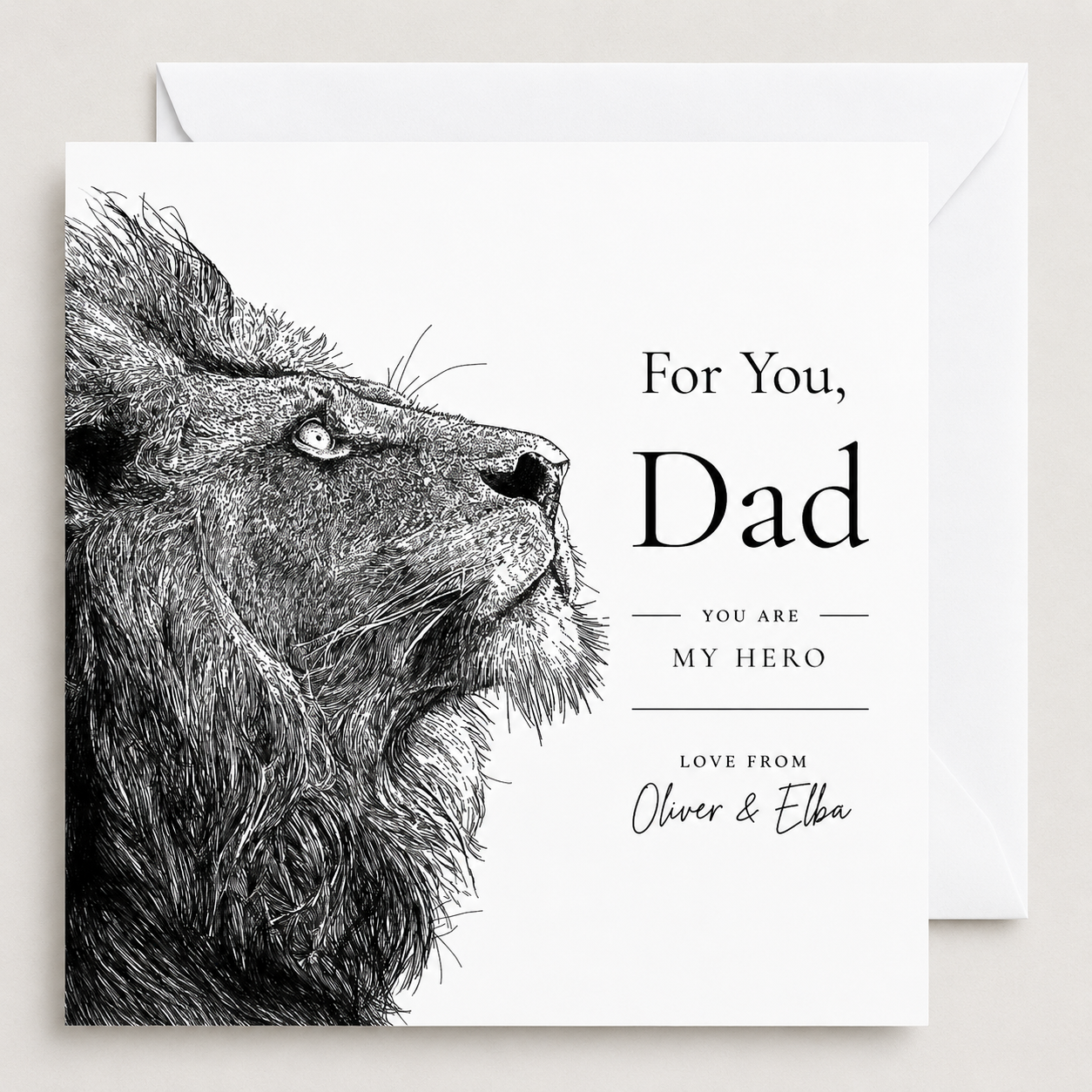 Personalised Lion Card for Dad | Wildlife Illustration Greeting Card