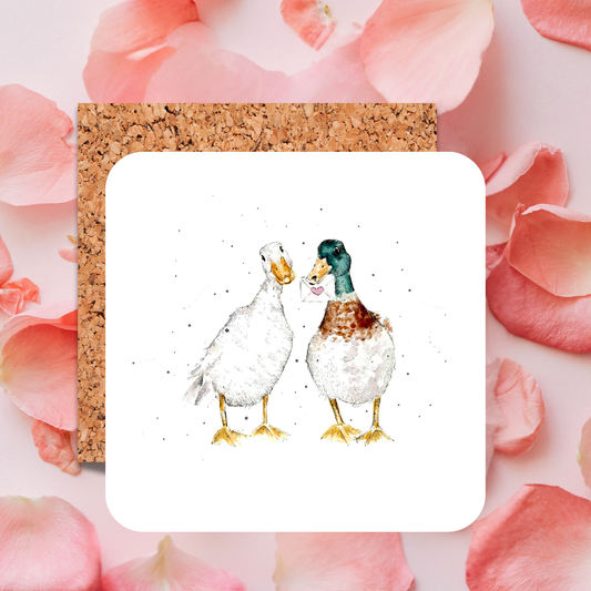 Watercolour Runner Ducks Love Letter Coaster