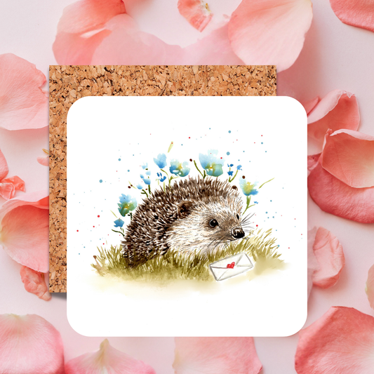 Watercolour Hedgehog Love Letter Coaster