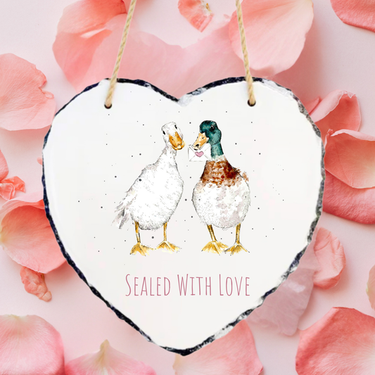 Runner Ducks Love Letter Rock Hanging Slate